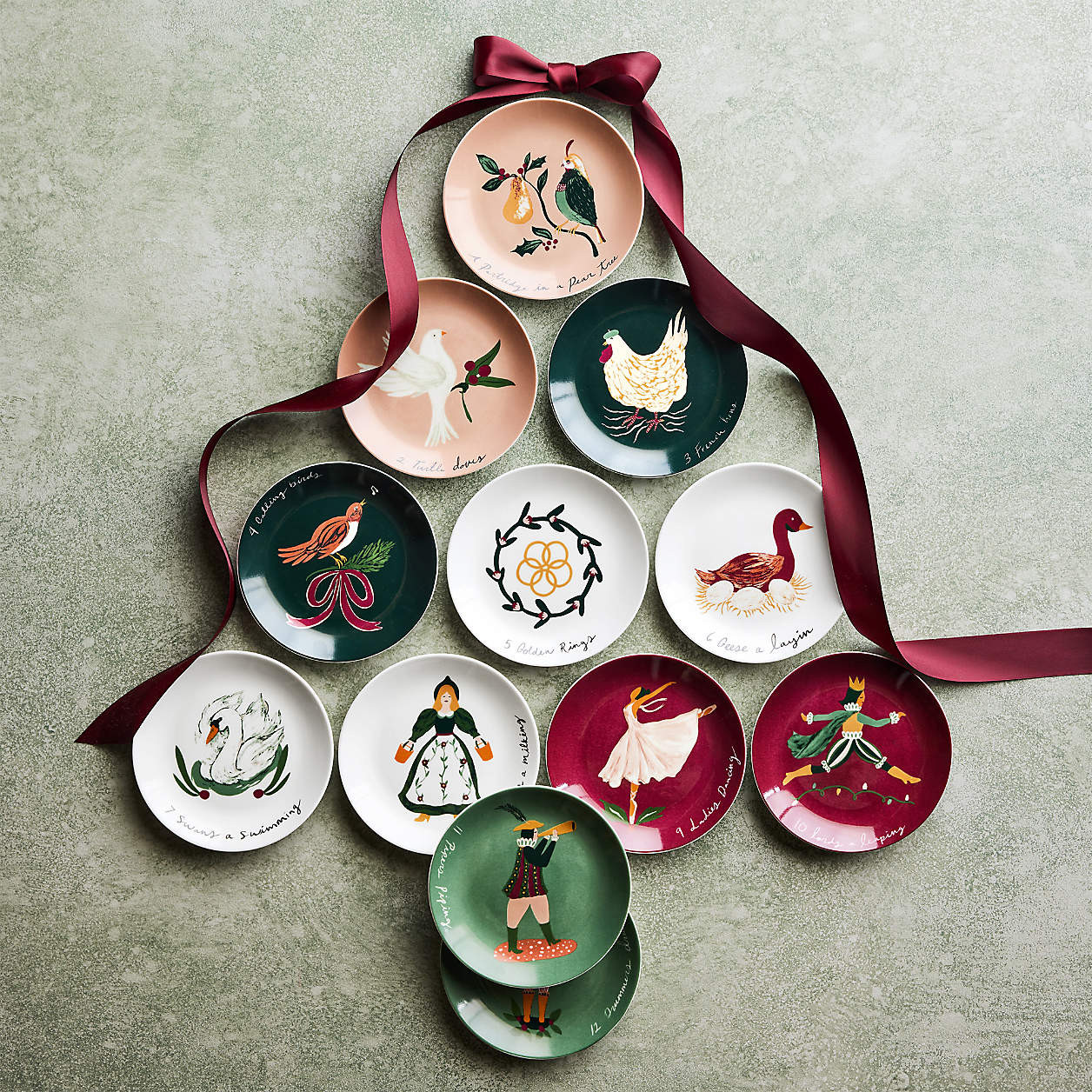 12 Days of Christmas Appetizer Plates with Stand | Crate & Barrel | Crate & Barrel