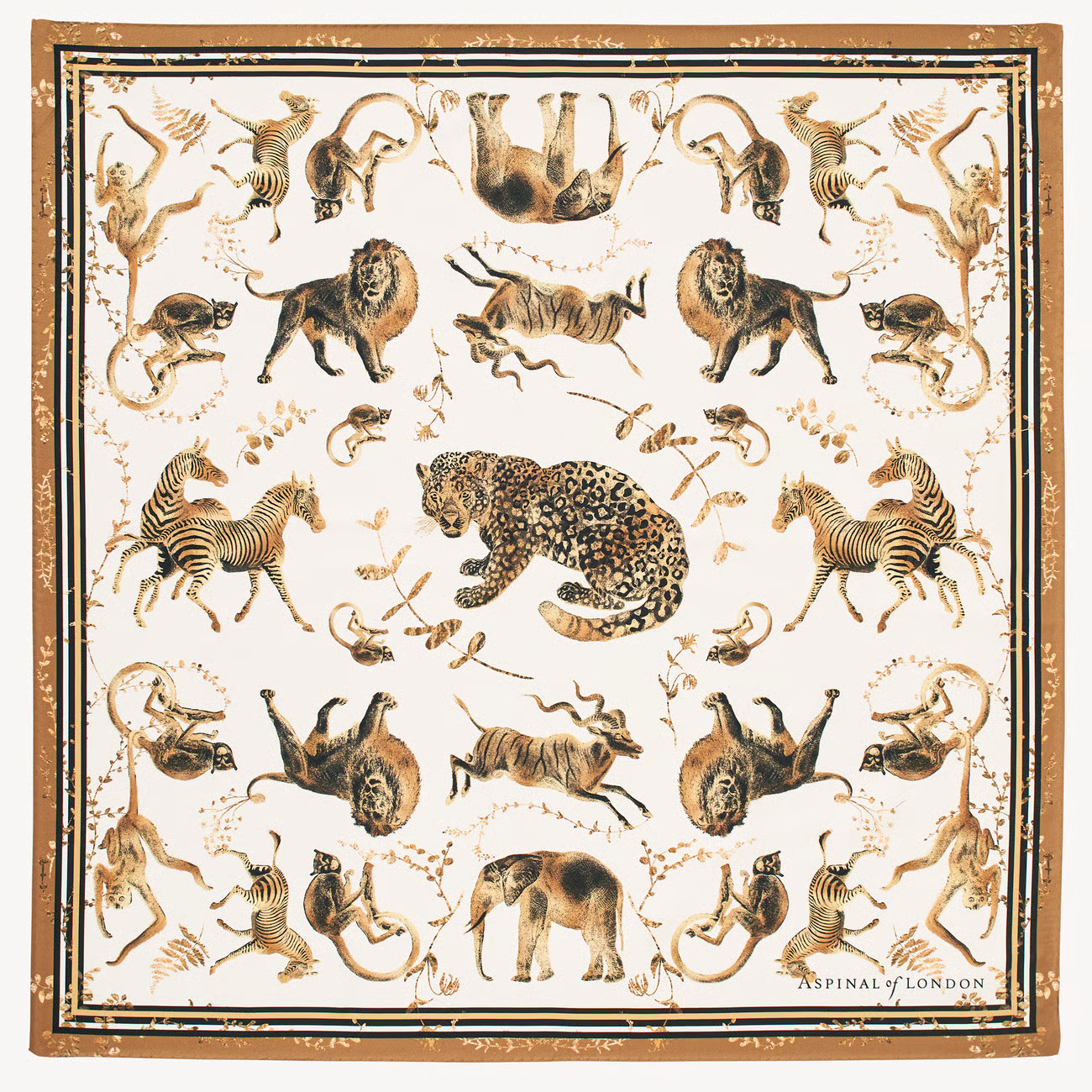 Animal Kingdom Silk Scarf

        
            
            Ivory & Gold Pure Silk | Aspinal of London