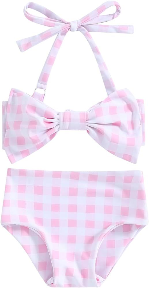 Toddler Baby Girl Two Piece Swimsuit Floral/Plaid Bikini Sets Halter Bow Top Shorts Bathing Suit ... | Amazon (US)