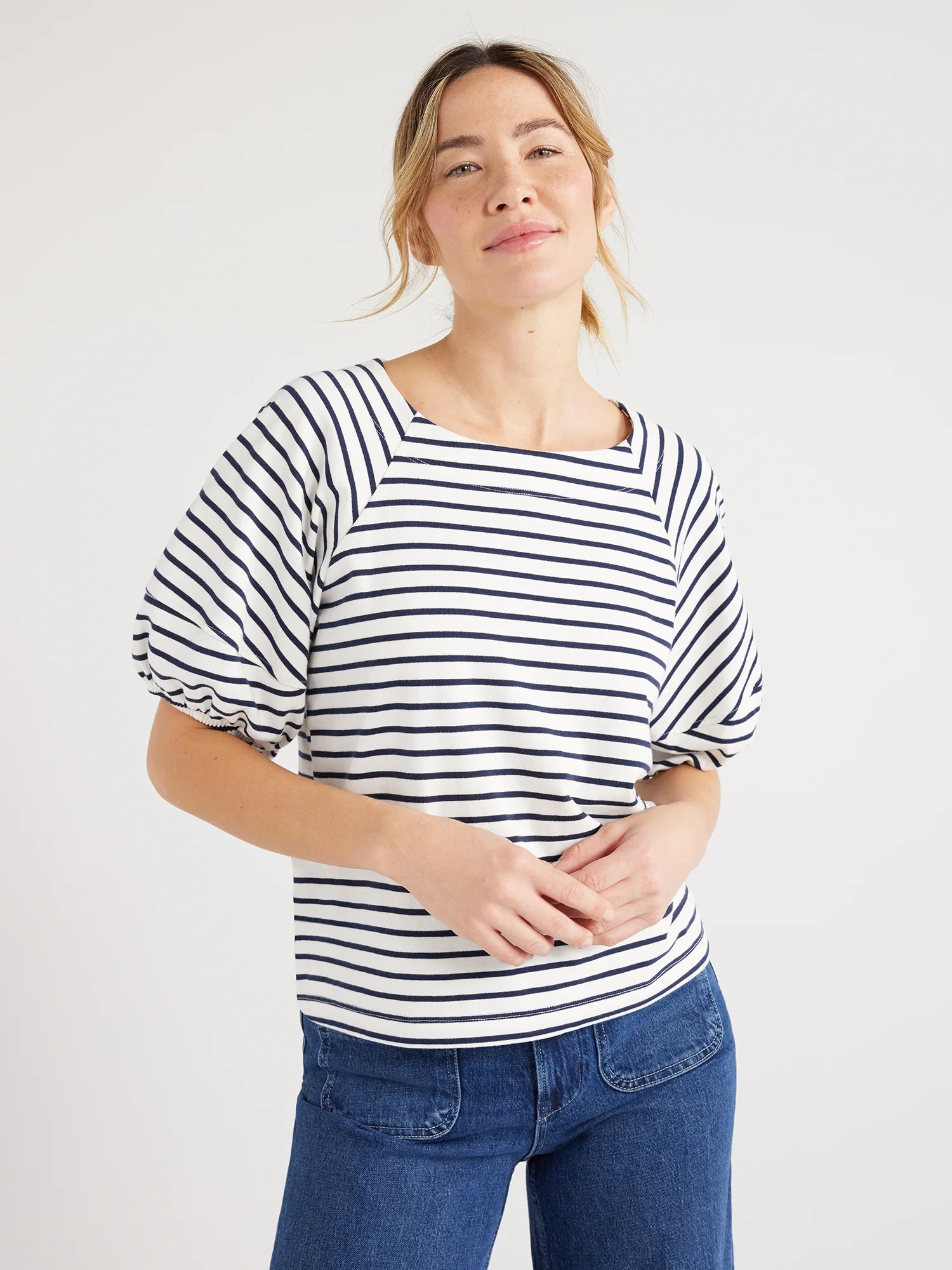 Free Assembly Women’s Cotton Balloon Sleeve Tee, Sizes XS-XXXL | Walmart (US)