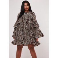 Plus Size Brown Leopard Print Pleated Smock Dress | Missguided (US & CA)