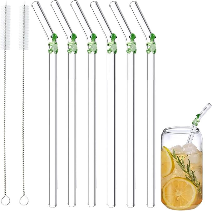 6 Pcs Glass Straws Shatter Resistant,Cute Green Turtle on Clear Straws With Design 7.9in X 8mm Re... | Amazon (US)