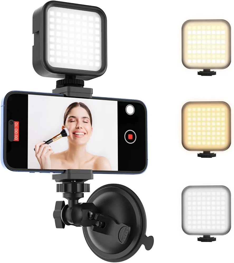 Suction Cup Phone Mount with Rechargeable Light, HzTinT Mirror Phone Holder with Light Shower Bat... | Amazon (US)