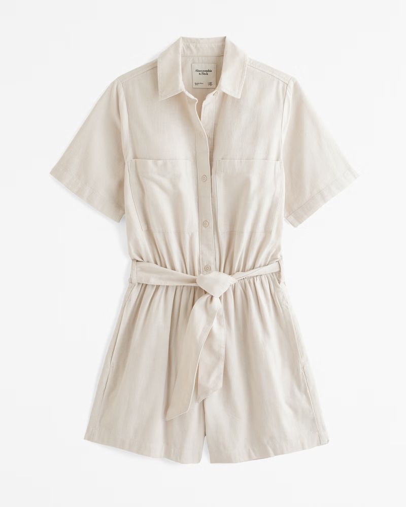 Linen-Blend Utility Romper | Abercrombie & Fitch (US)