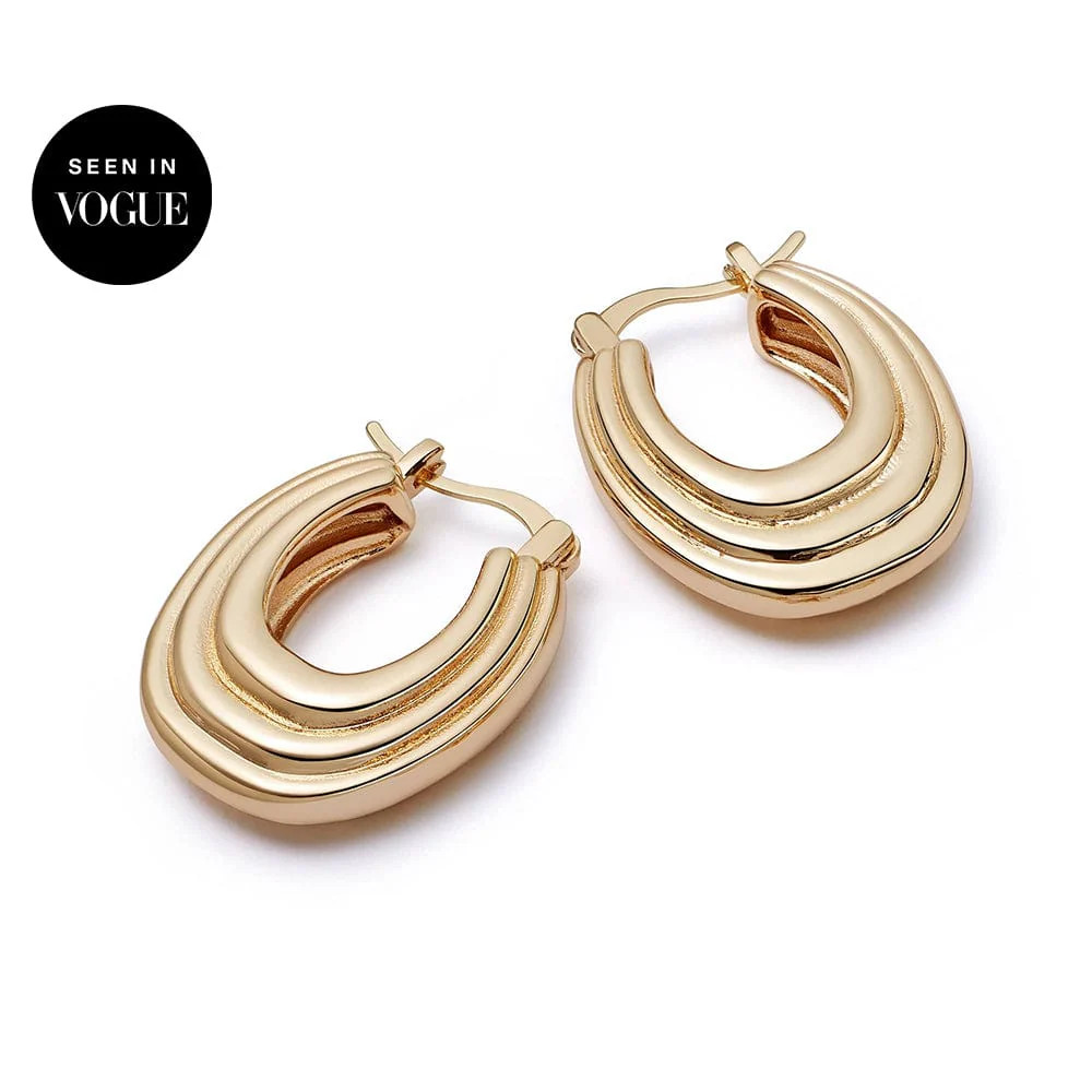 Polly Sayer Chunky Ridge Hoop Earrings 18ct Gold Plate | Daisy London Jewellery