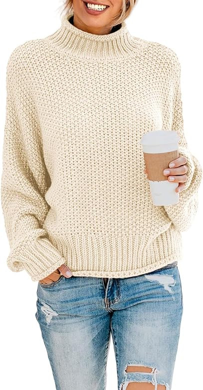 BLENCOT Women Cable Knit Turtleneck Sweater Casual Thick Long Sleeve Tops Pullover | Amazon (UK)
