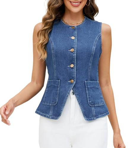 Ladyful Womens Denim Vest Top Sleeveless Jean vest Button Down Western Denim Waistcoat Suit Top | Amazon (US)