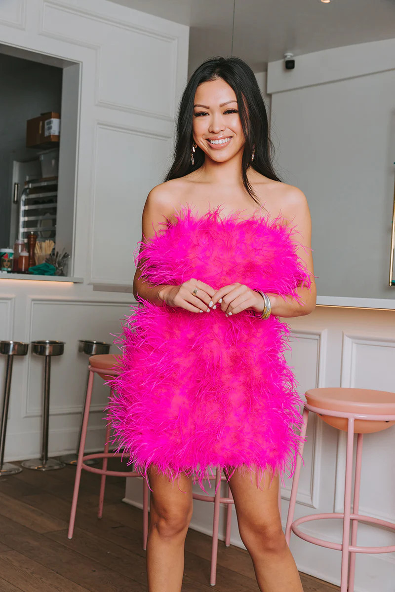 BuddyLove Celeste Feather Mini Dress - Hot Pink | BuddyLove