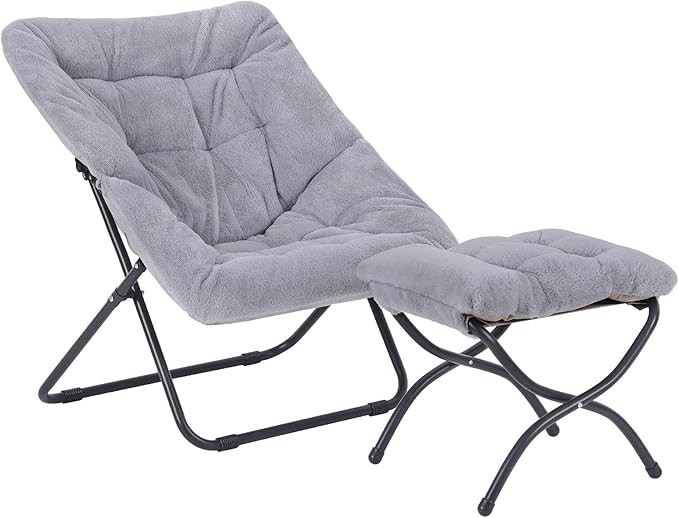Welnow Comfy Saucer Chair with Ottoman, Oversized Folding Faux Fur Reading Chair Soft Furry Loung... | Amazon (US)