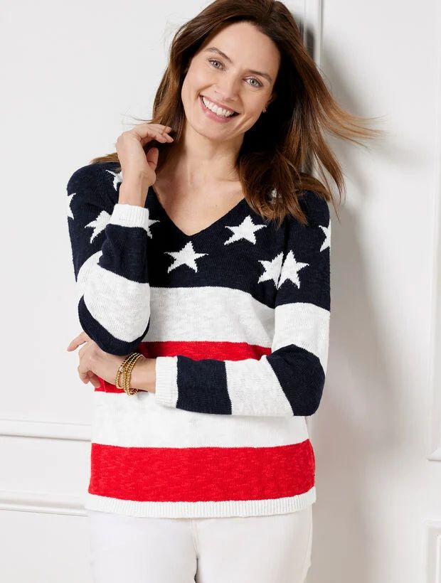 V-Neck Sweater - Americana Flag | Talbots