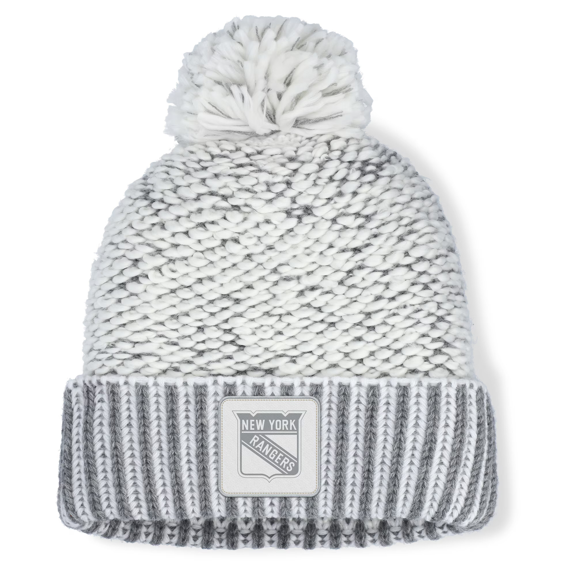 New York Rangers Fanatics Women's Fundamental Mist Cuffed Knit Hat with Pom - White/Gray | Fanatics