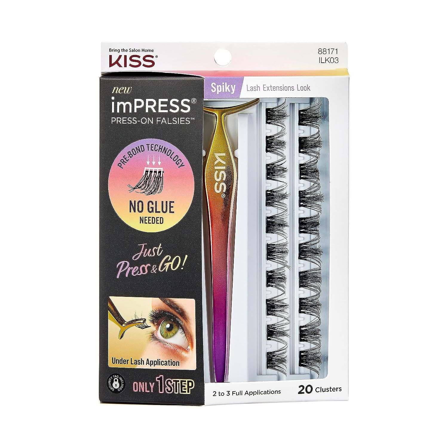 imPRESS Press-On Falsies Eyelash Clusters Kit, Spiky, Black, No Glue Needed, Fuss Free, Invisible... | Amazon (US)