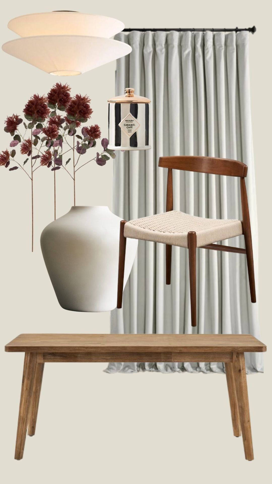 dining room designhome decor, dining table, dining chair, scented candle, faux floral stems, velvet curtain, curtain rod, flushmount light fixture, ceramic vase, large vase

#LTKHome