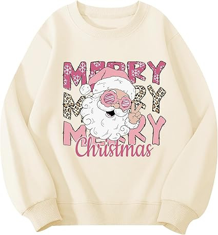 Christmas Sweatshirt for Girls Ugly Xmas Santa Cotton Graphic Crewneck Pullover Top 3-12 Years | Amazon (US)