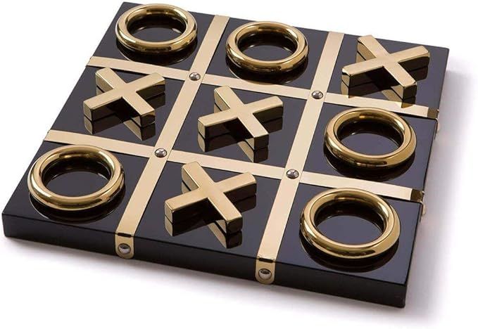 LuxLand Home Modern Tic Tac Toe for Home Decoration, Gold and Black Hand Crafted with Black Wood ... | Amazon (US)