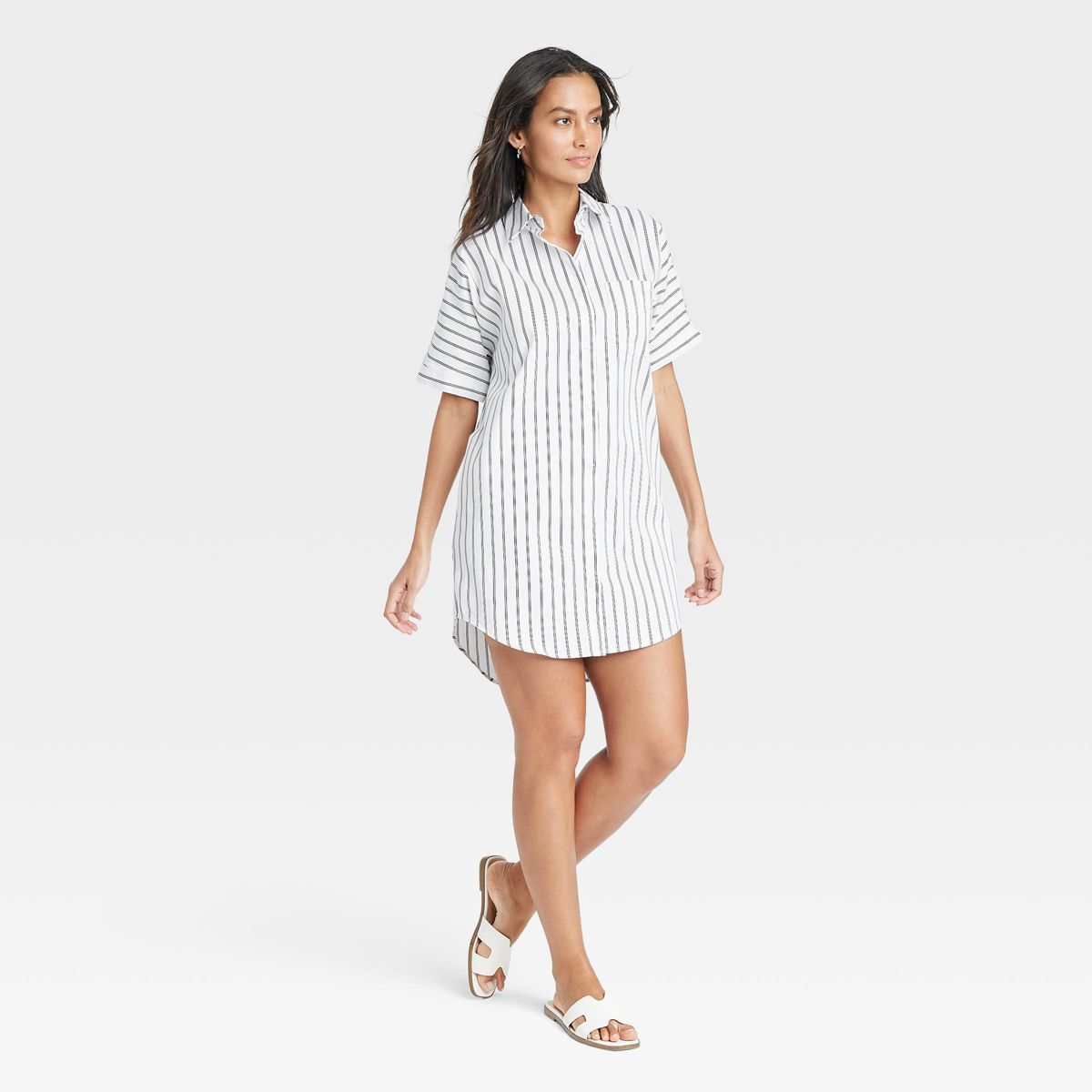 Women's Easy Woven Mini Shirtdress - A New Day™ White Striped M | Target