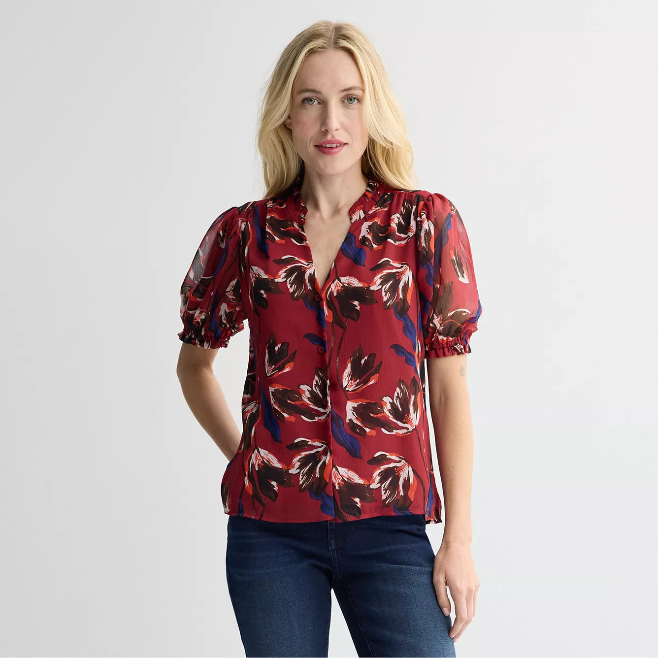 Women's Nine West Ruffle Button-Down Shirt | Kohl's