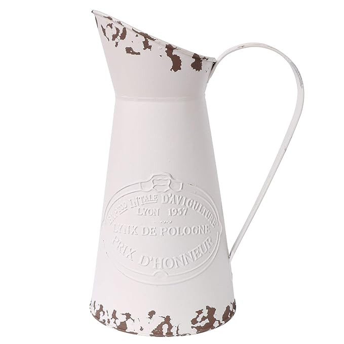 APSOONSELL French Style Country Rustic Metal Jug Flower Pitcher Vase for Farmhouse Decor Cream | Amazon (US)