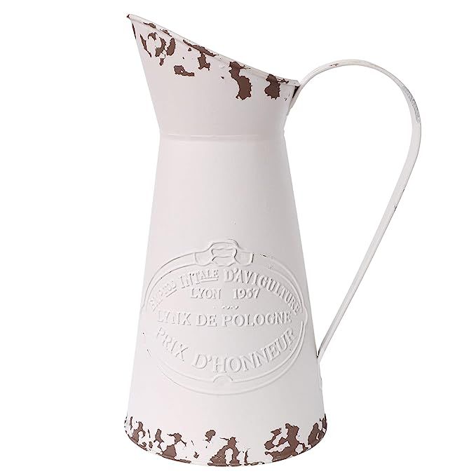 APSOONSELL French Style Country Rustic Metal Jug Flower Pitcher Vase for Farmhouse Decor Cream | Amazon (US)