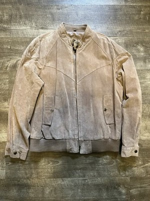 Adler Men's Beige Leather Bomber Jacket Size 44 Zip Button Ribbed Hem Lined | eBay | eBay US