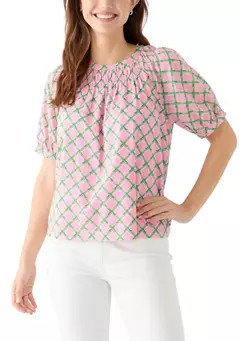 Crown & Ivy™ Women's Printed Smocked Neck Top | Belk