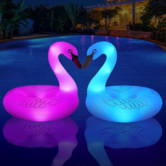 FlyfreeU Solar Inflatable Swan Pool Floats with Lights, LED RGB Color Changing Light Up Pool Floa... | Amazon (US)