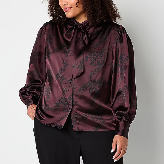 new!Worthington Plus Womens Henley Neck Long Sleeve Blouse | JCPenney