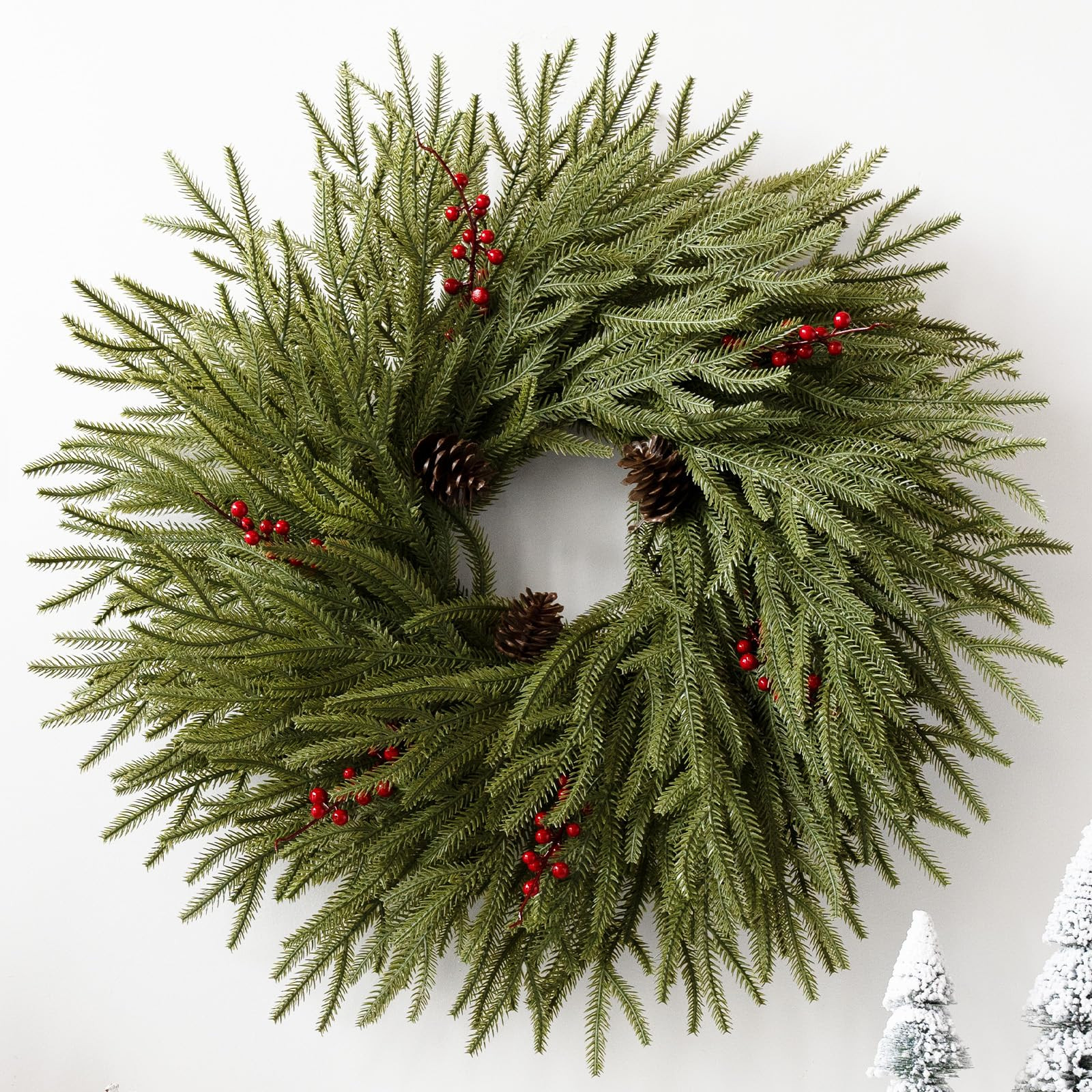 Artificial Christmas Wreaths for Front Door, 24" Large Winter Pine Wreath with Red Berries Pine C... | Amazon (US)