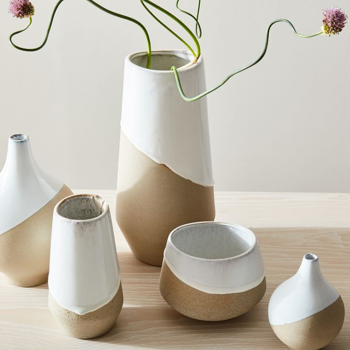 Half-Dipped White Stoneware Vases | West Elm (US)