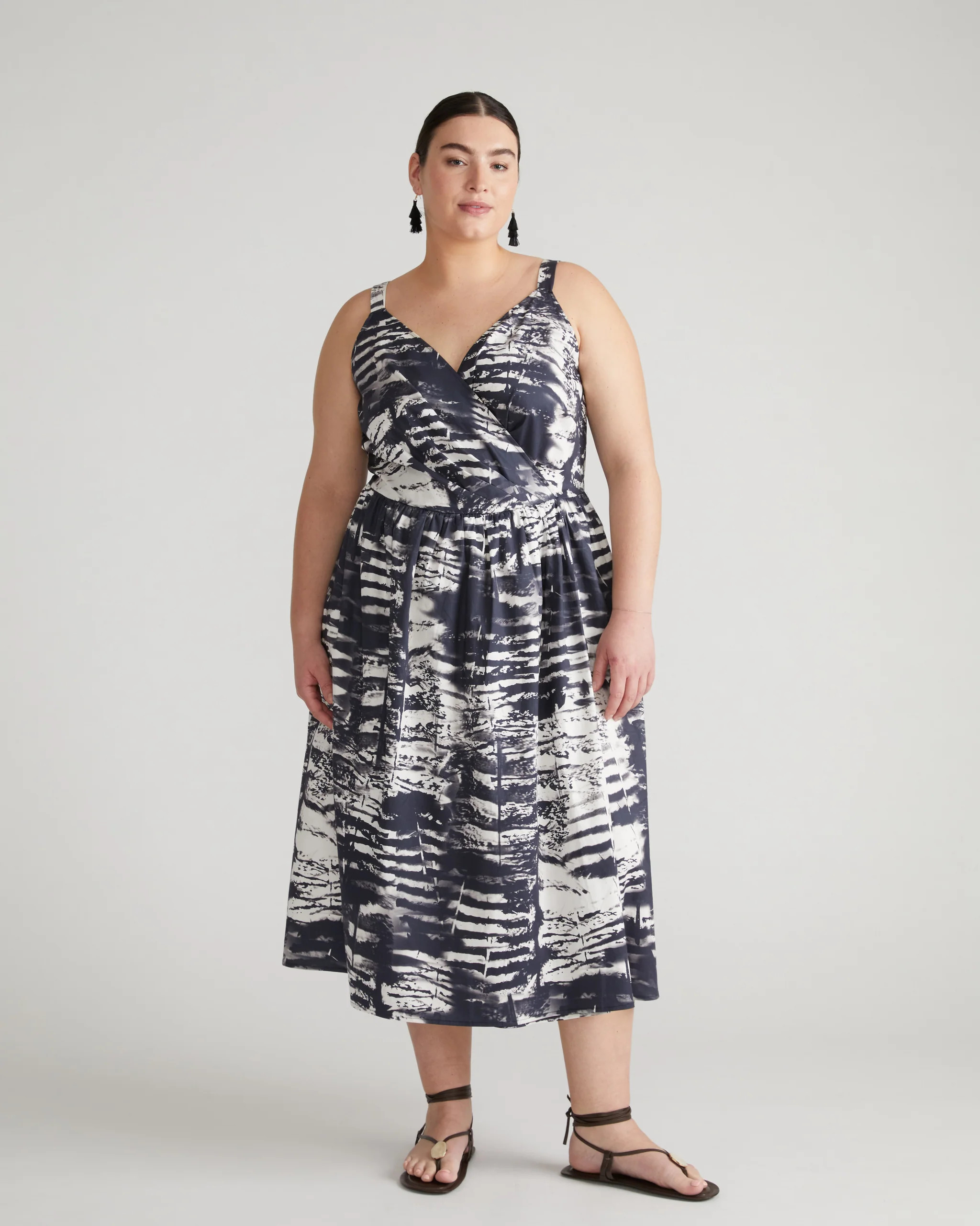 Bellport Sateen Crossover Dress
   Shadow Palm | Universal Standard