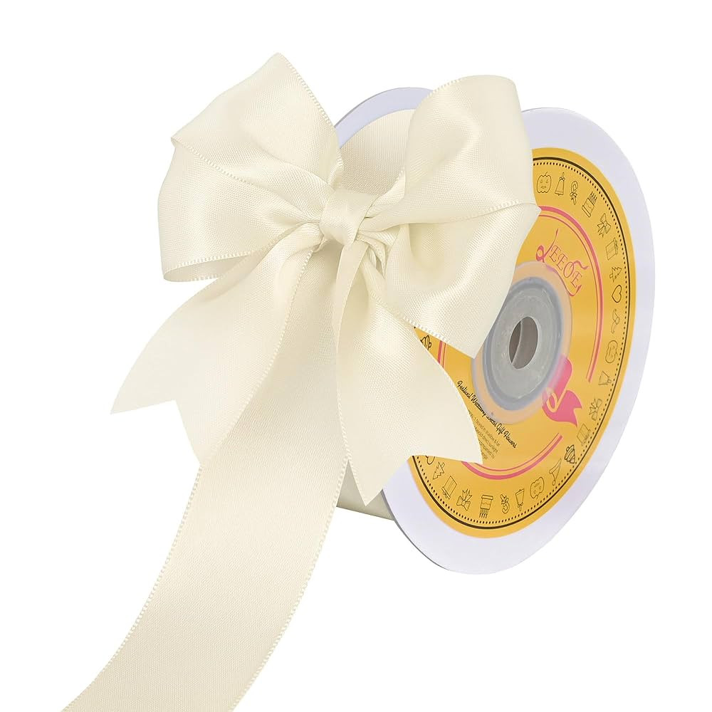 Double Face Ivory Satin Ribbon 1-1/2 inch X 25 Yards Polyester Ivory Ribbon for Gift Wrapping Ver... | Amazon (US)