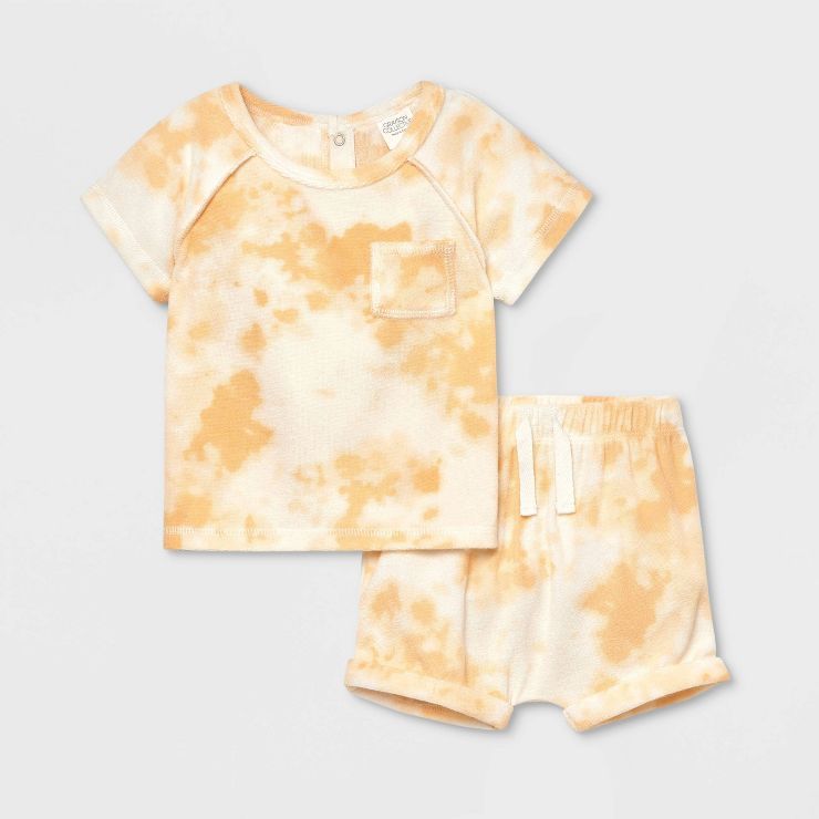 Grayson Collective Baby Tie-Dye Terry Top & Shorts Set - Peach Orange | Target