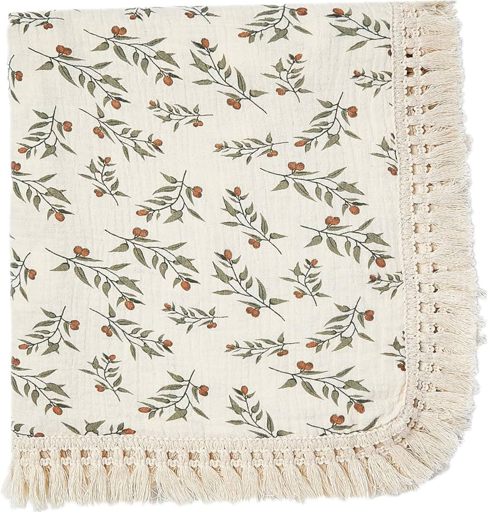 insular Cotton Muslin Baby Blanket with Tassel, Boho Bohemian Muslin Swaddle Blanket Baby Receivi... | Amazon (US)