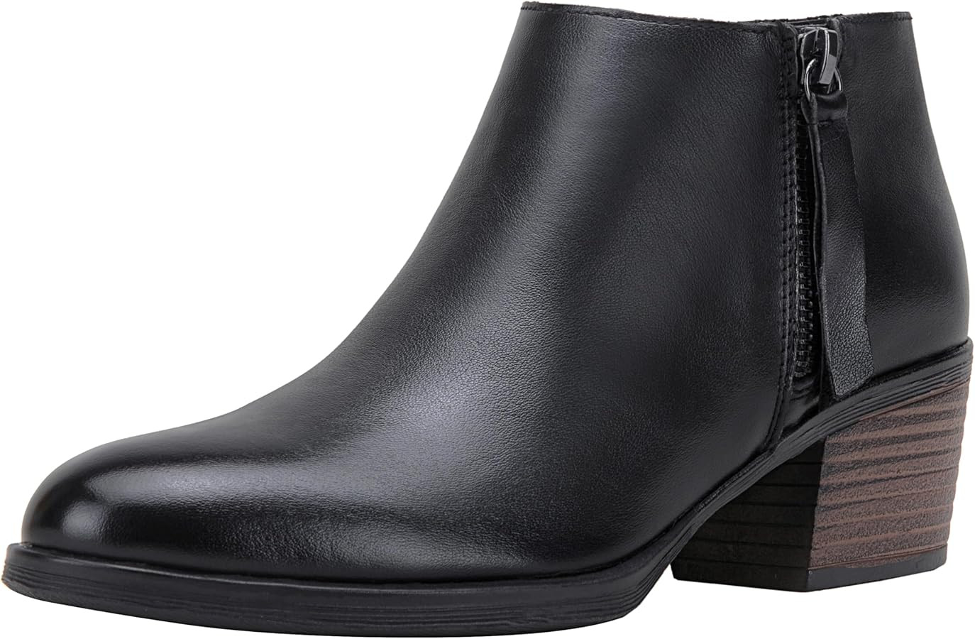 Vepose Women's Leather Ankle Boots, Low Heel Short Booties with Zipper | Amazon (US)