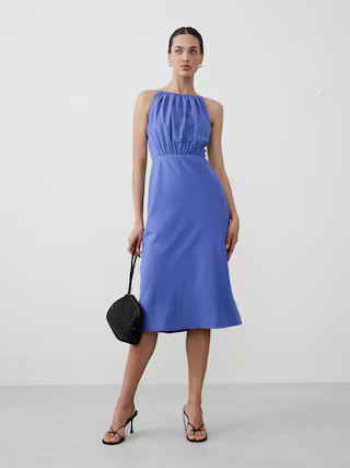 Linen-Blend High-Neck Midi Dress | Banana Republic Factory