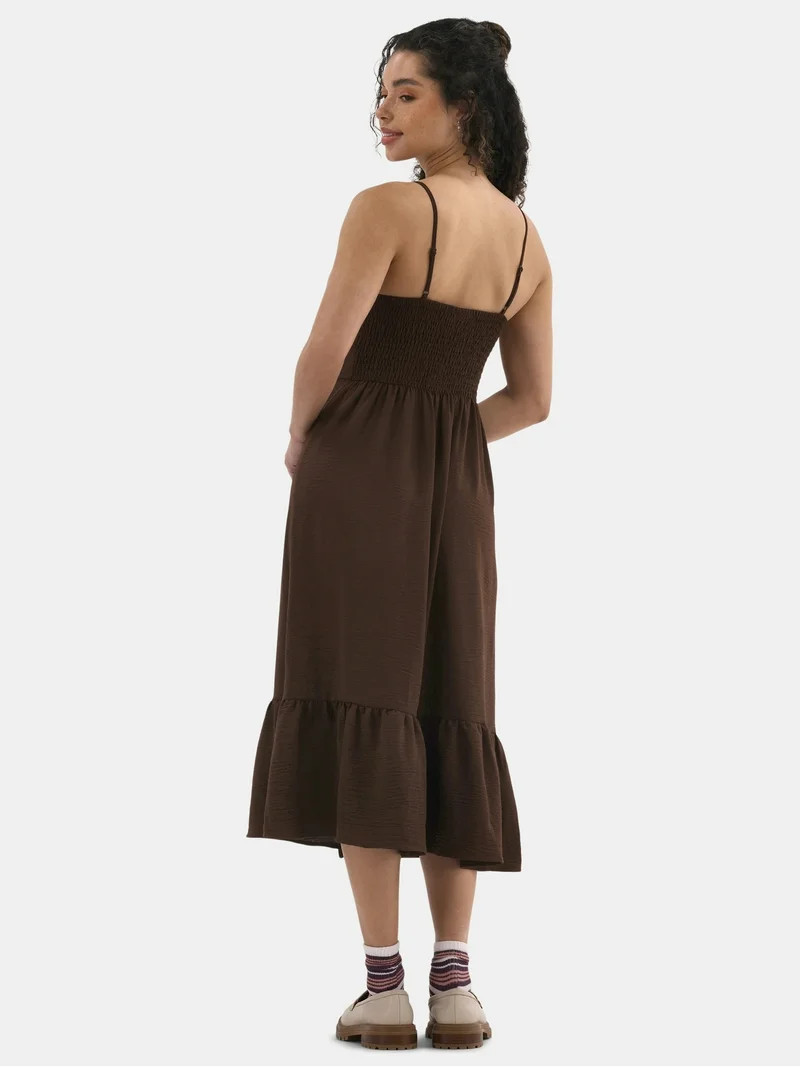 No Boundaries Cami Peasant Midi Dress, Women's | Walmart (US)