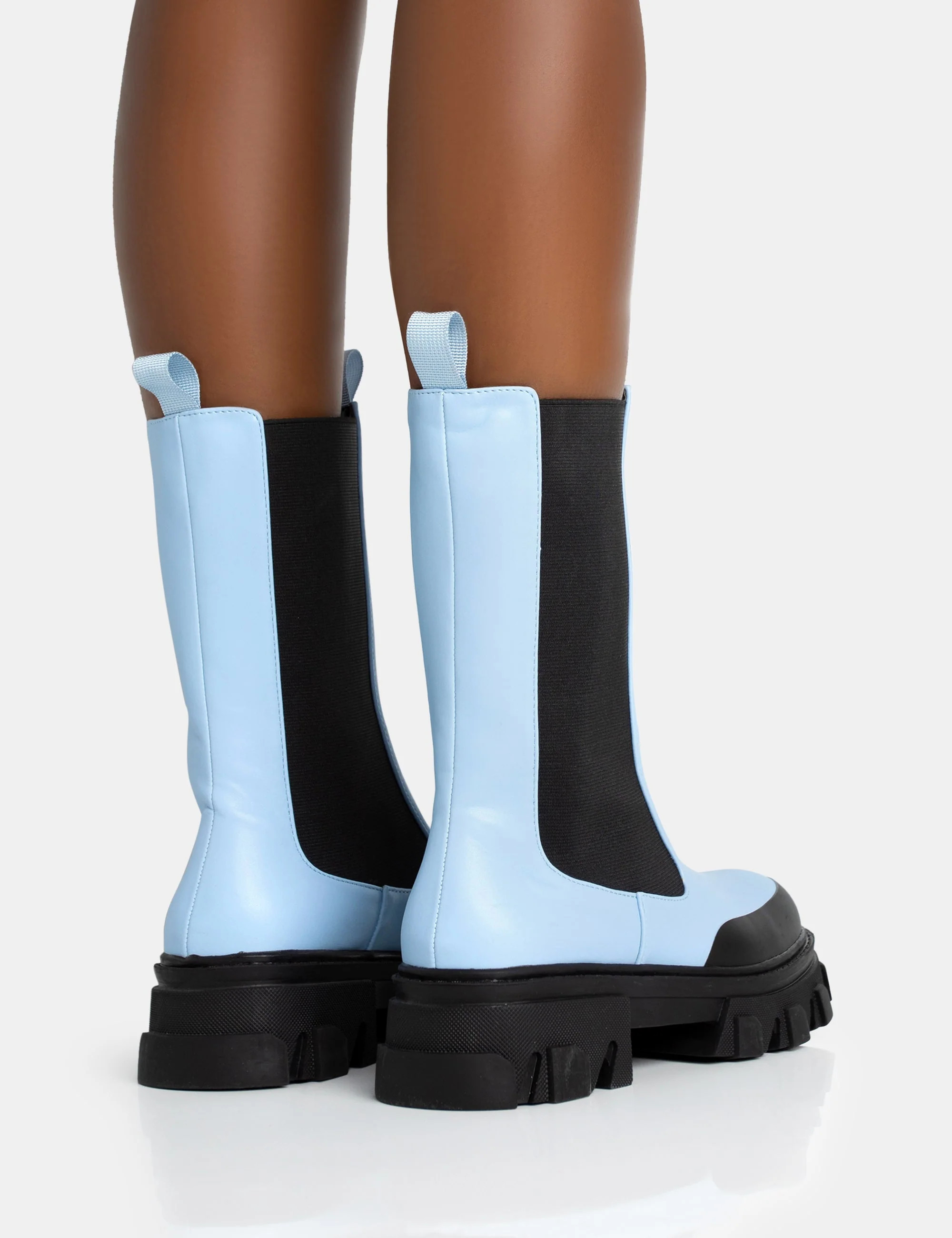 Kira Blue PU Chunky Sole Chelsea Ankle Boots | Public Desire (US & CA)