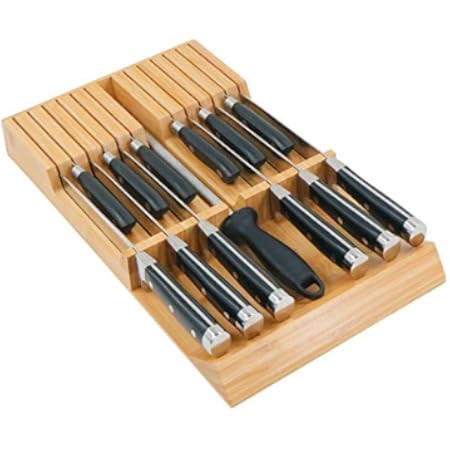 In-Drawer Bamboo Knife Block Holds for 16 Knives(Not Included) and Knife Sharpener, Knife Organizer  | Amazon (US)