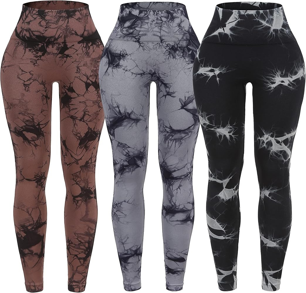 OVESPORT 3 Pack Tie Dye Seamless High Waisted Workout Leggings for Women Scrunch Butt Lifting Yog... | Amazon (US)