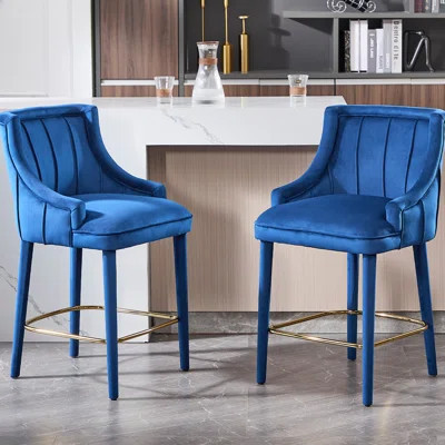 Vintage Style Upholstered Counter Stool With Velvet Backrest With Metal Footrest,With Solid Wood Wrapped Legs,Counter Height Bar Stool For Kitchen Isl | Wayfair North America