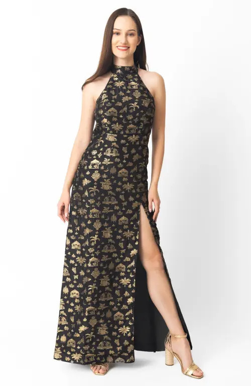 RAAS Leontine Halter Brocade Gown in Black at Nordstrom, Size Small | Nordstrom