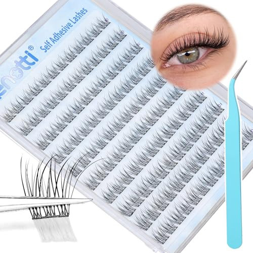 Self Adhesive Eyelashes Natural Lash Clusters C Curl 10-12mm 120Pcs DIY Lash Extension Kit No Glue Eyelashes Reusable Pre-glued Lashes No Damage Self Adhesive Cluster Lashes with Lash Tweezers | Amazon (US)