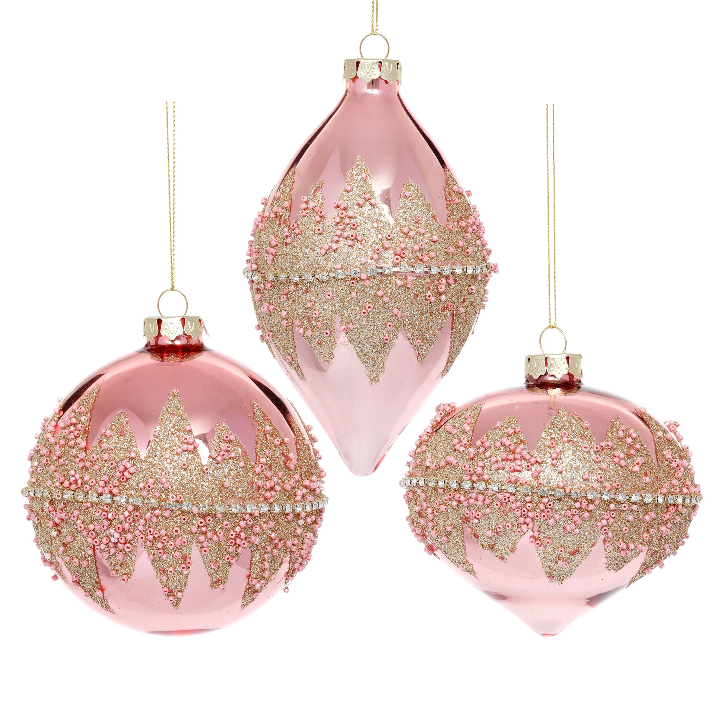 Banded Jewel Pink Ornament - 4-5 Inches Set Of 6 (Set of 6) | Perigold