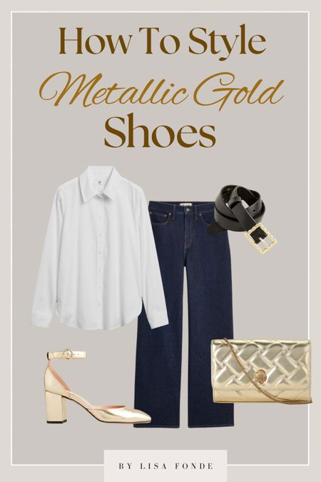 Casual denim outfit with gold shoes 

#LTKworkwear #LTKmodest #LTKshoes