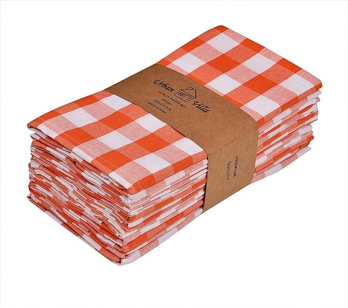 Urban Villa Dinner Napkins Buffalo Checks Cloth Napkins Set of 12 Orange/White Color Checks 100% ... | Amazon (US)