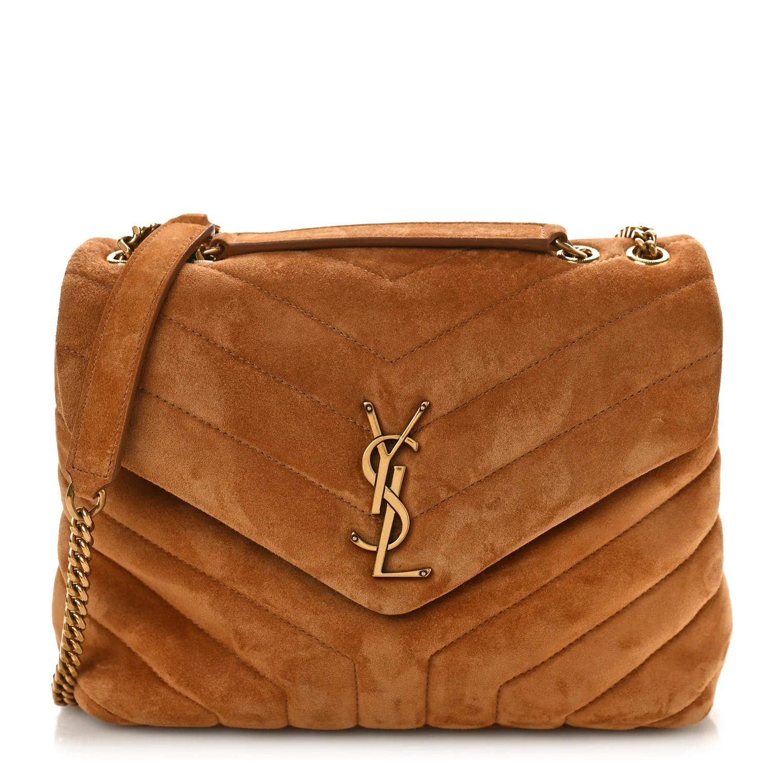 Saint Laurent Suede Calfskin Y Quilted Monogram Small Loulou Chain Satchel Cinnamon | FASHIONPHILE (US)