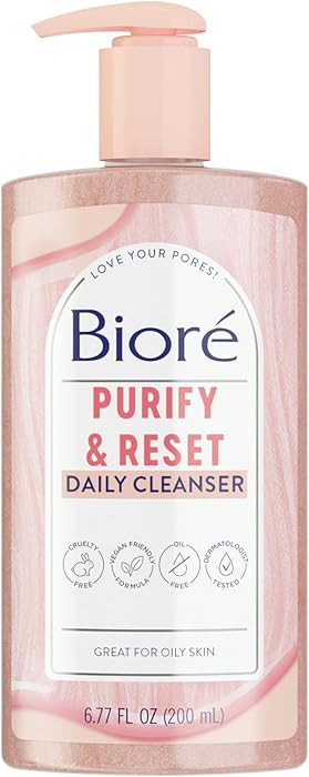 Bioré Rose Quartz + Charcoal Daily Purifying Cleanser, Oil Free Facial Cleanser Energizes Skin, ... | Amazon (US)
