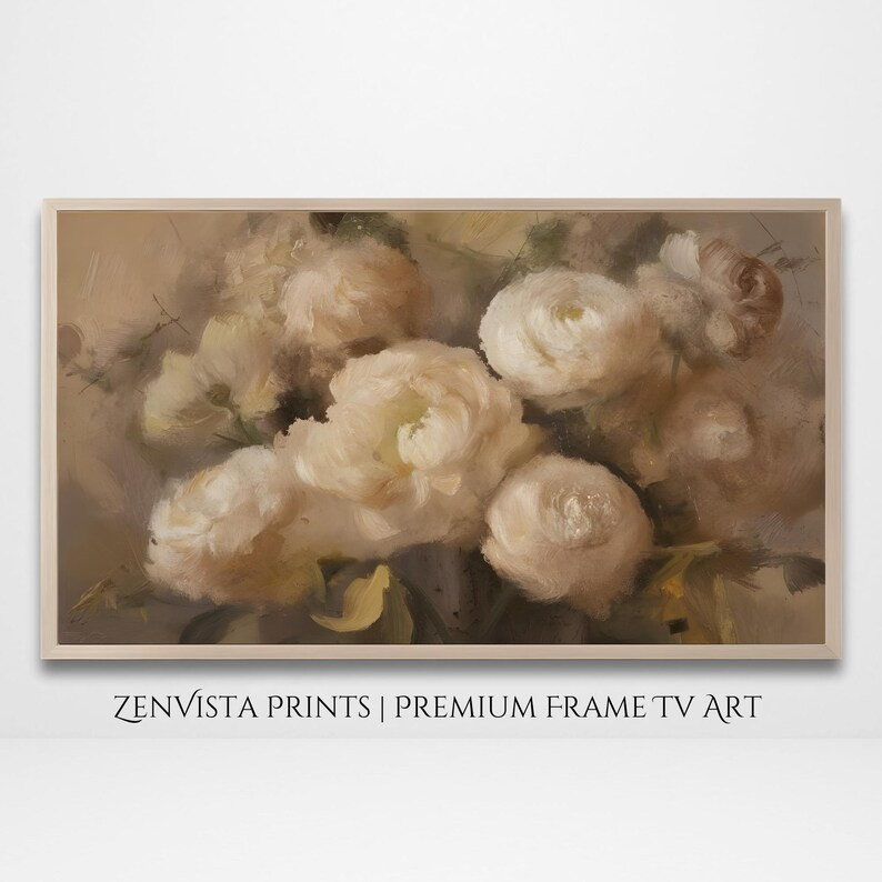 White Flowers Frame Tv Art Oil Painting | Vintage Floral Art for Tv | Samsung Frame Tv Art Abstra... | Etsy (US)