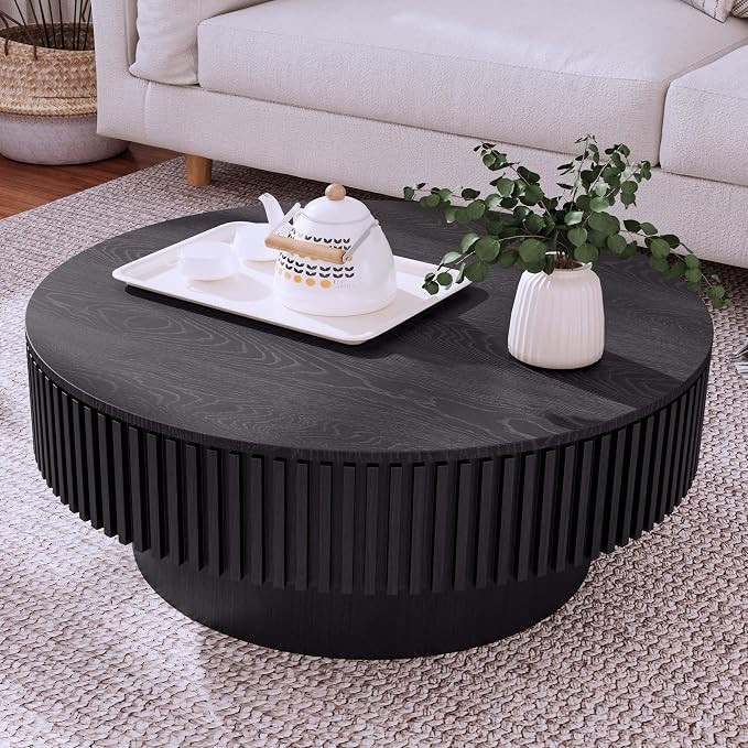 31.5" Small Round Coffee Table with Storage, Pottery Barn Coffee Table with Mushroom Shape Fluted... | Amazon (US)