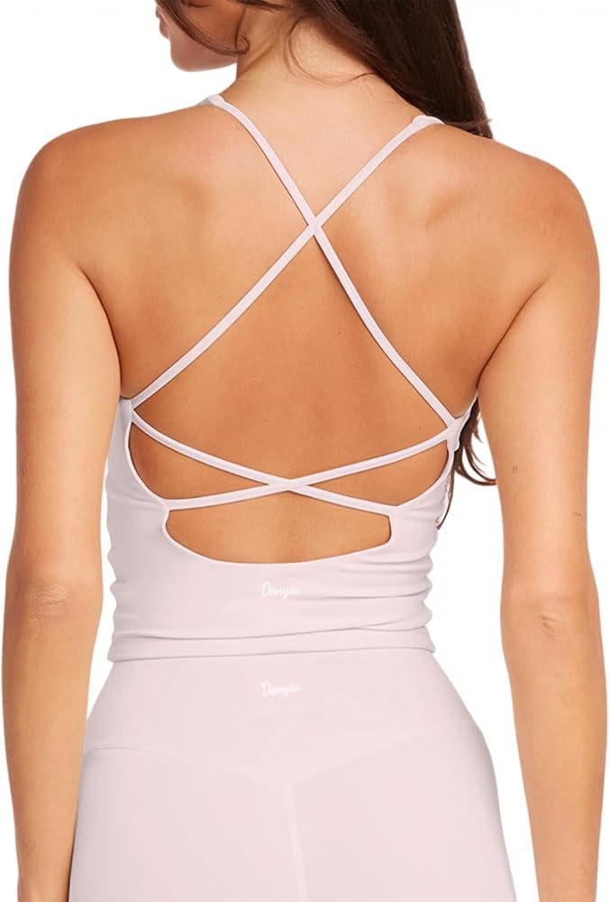 Danysu Sculpt Workout Tank Tops Women Backless Longline Sports Bras Strappy Padded Yoga Top | Amazon (US)